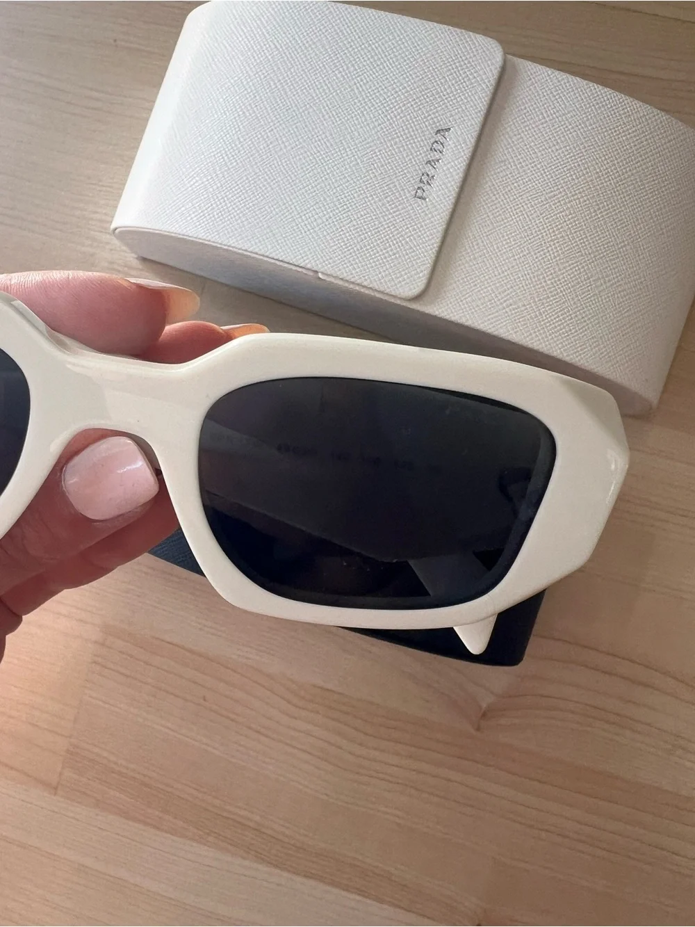 Prada White Sunglasses with Black Lenses and Dual Prada Cases